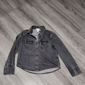 H&M Black Washed Black Snap Denim Shirt
